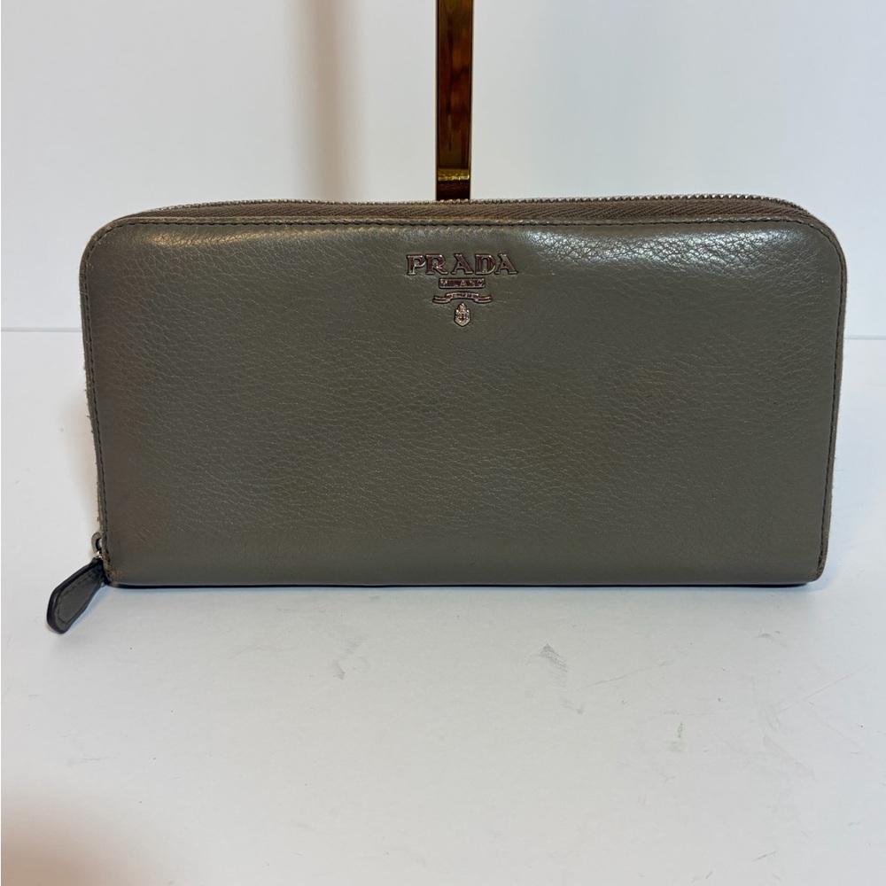 Prada GrayTaupe Leather Wallet  Authentic